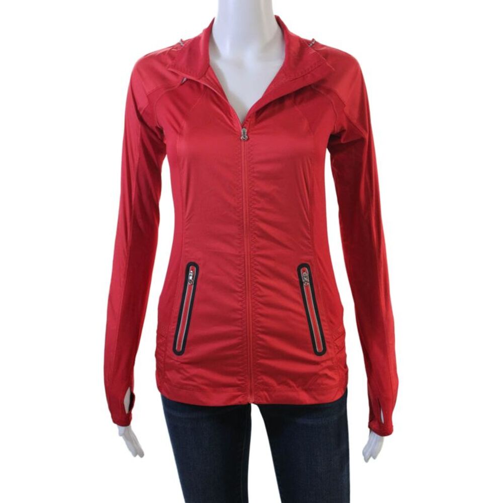 Lululemon Womens Red Collared Windbreaker Zip Polyester Size 2